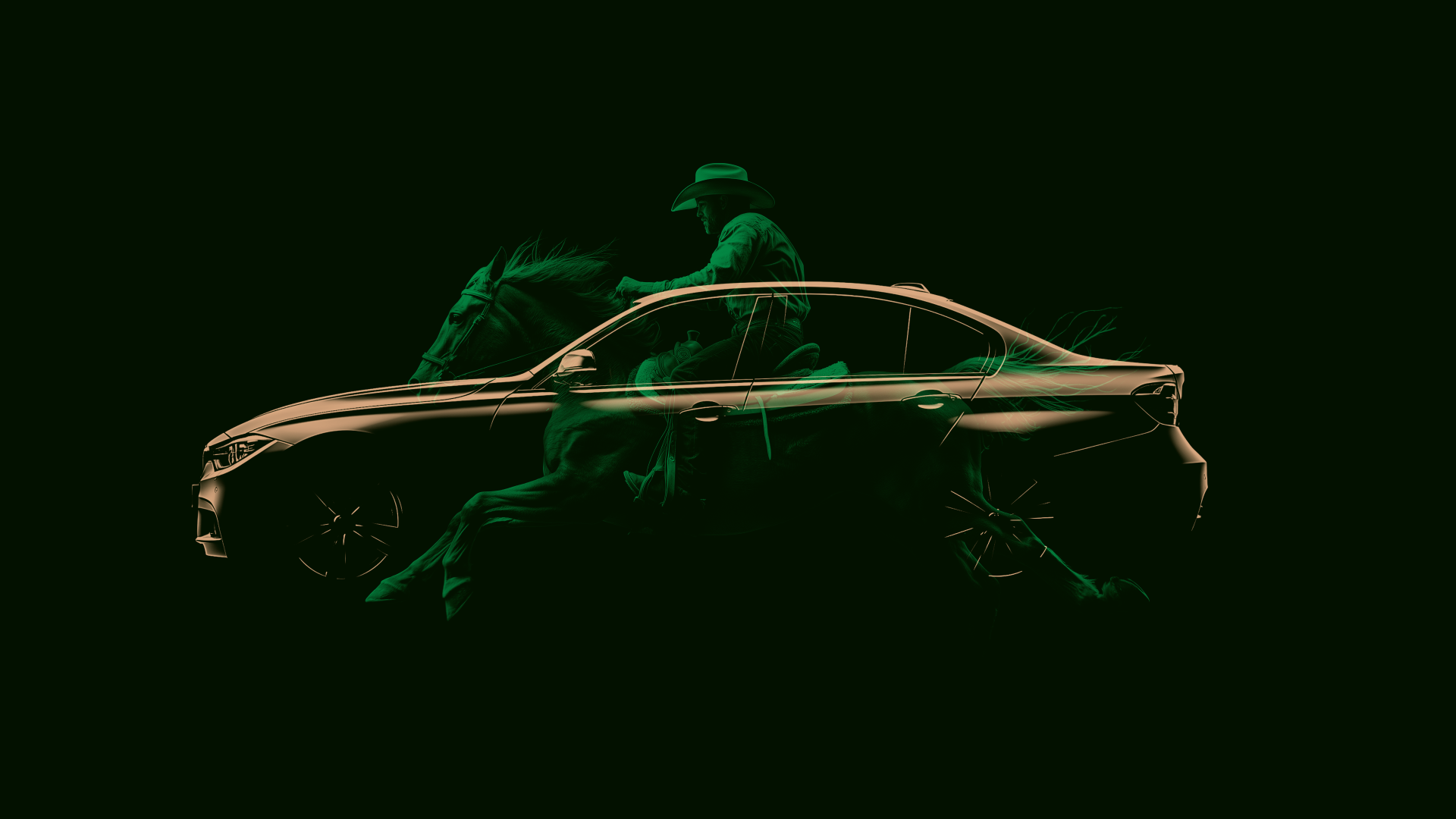 Dallas Launch Campaign visual with cowboy, horse, and car